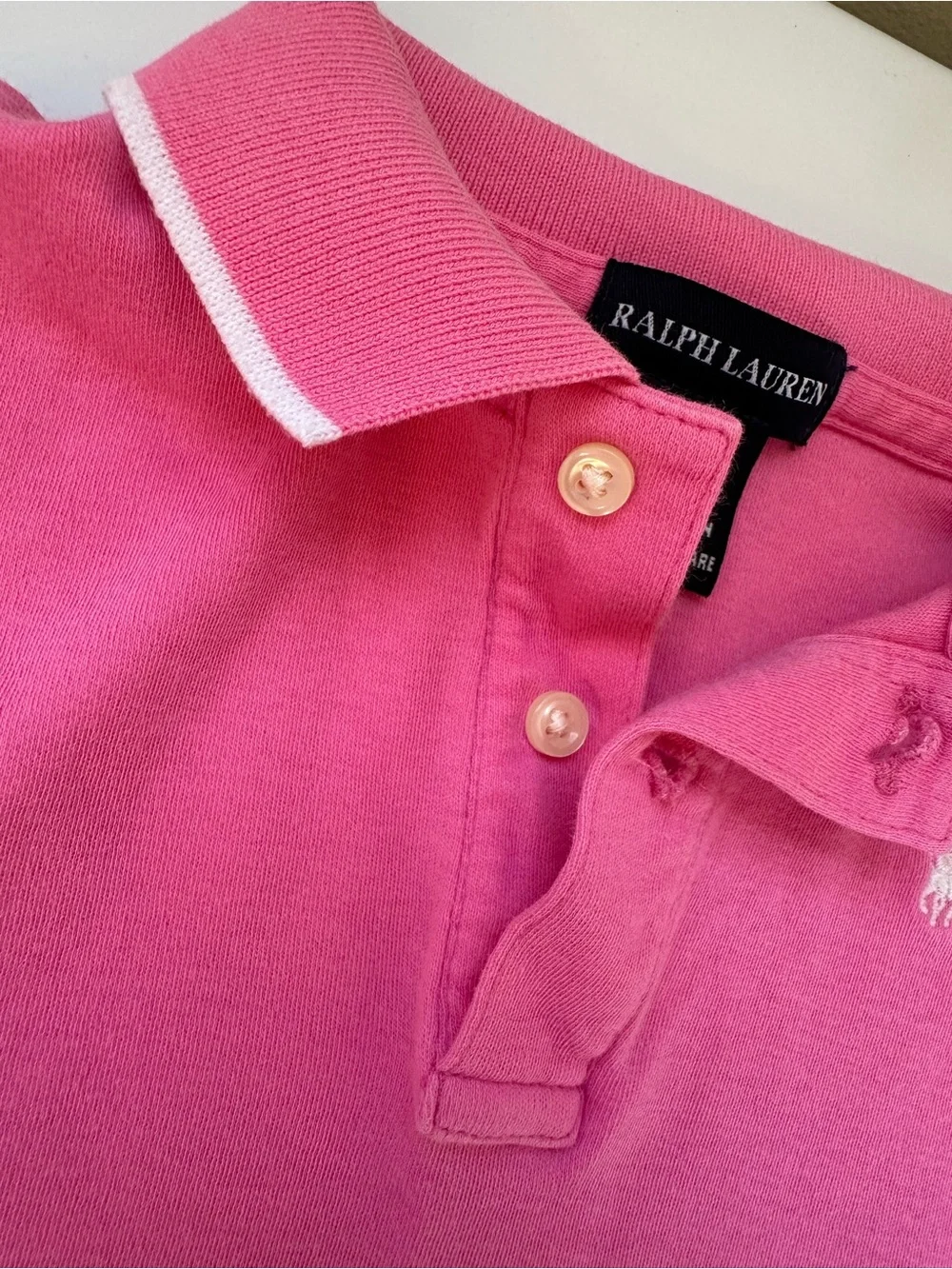 Ralph Lauren Girls' Hot Pink Polo with White Trim